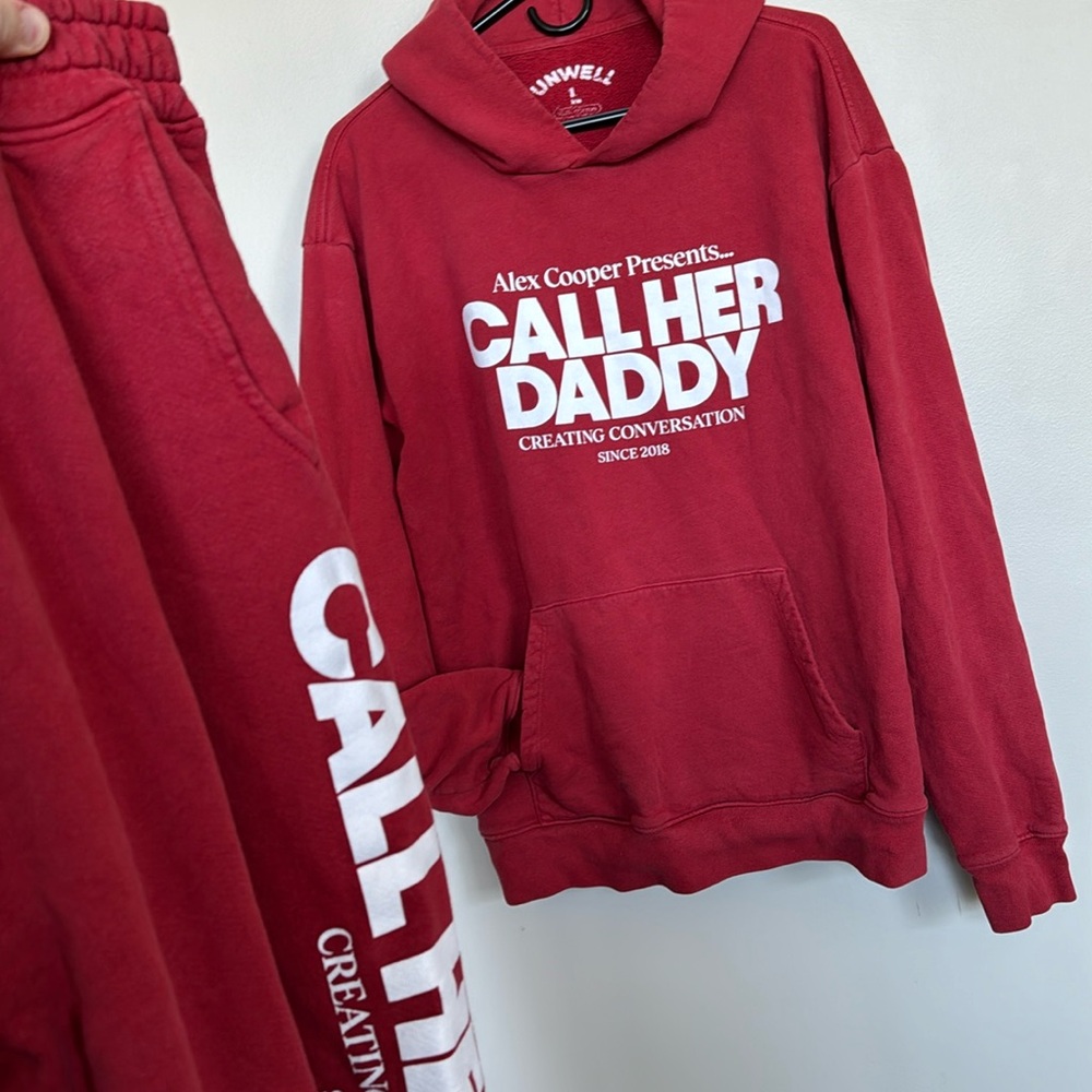 Unwell Call Her Daddy red sweatsuit, size L top, XL bottom